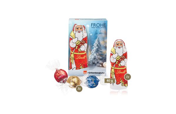 Premium-Präsent mit Lindor Pralines und Lindt Weihnachtsmann Medium