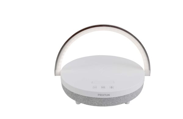 Prixton 10W 4-in-1 Bluetooth-Lautsprecher mit LED-Licht und kabelloser Ladestation, weiss