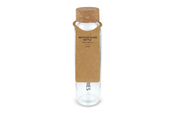 Recycling-Glasflasche mit Korkdeckel 500ml, transparent