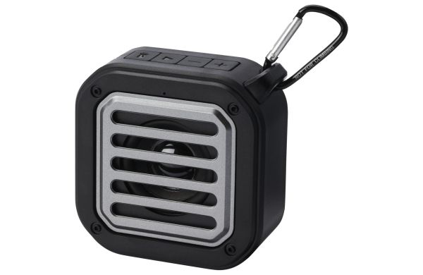 Solo 3W IPX5 Solar Bluetooth-Lautsprecher aus recyceltem RCS Kunststoff mit Karabinerhaken, schwarz