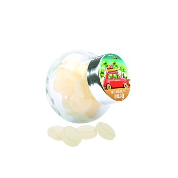 Mini snoeppotje, papieren etiket