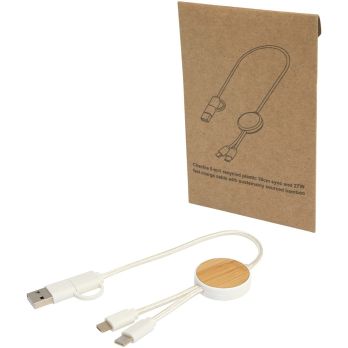 Chechia 30 cm 5-in-1 kabel van gerecycled kunststof voor dataoverdracht en 27W snelladen met bamboedetails
