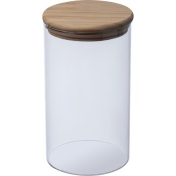 Borosilicaat glazen pot met vurenhouten deksel, 1000ml