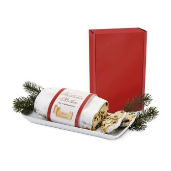 Geschenkset: Kerststol in rode geschenkdoos