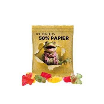 Minitüte Trolli fruitgom, wit met 50% papieraandeel