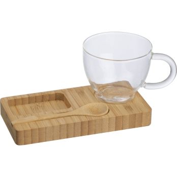 Dienblad met bamboelepel en glazen beker, 150ml