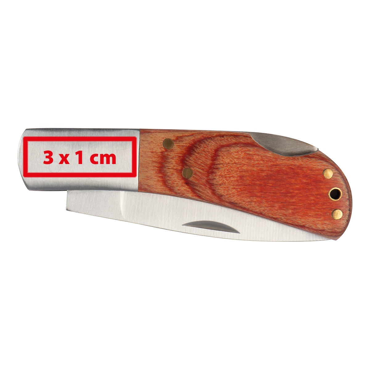 Op het handvat (3 x 1 cm)