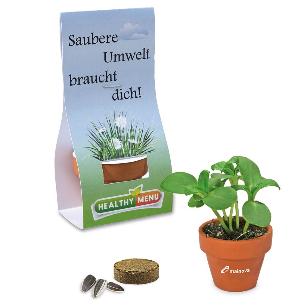 Banderole + tampondruk (Verpackung: 6,1 x 33,5 cm, Töpfchen: 1,5 x 2,0 cm oder Töpfchenrand: 0,8 x 2,5 cm)