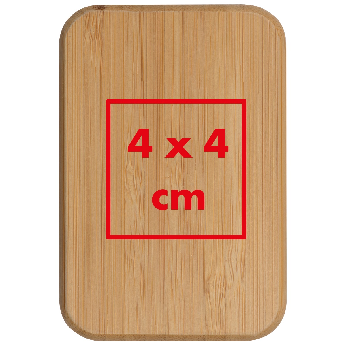 Op de achterkant (4 x 4 cm)