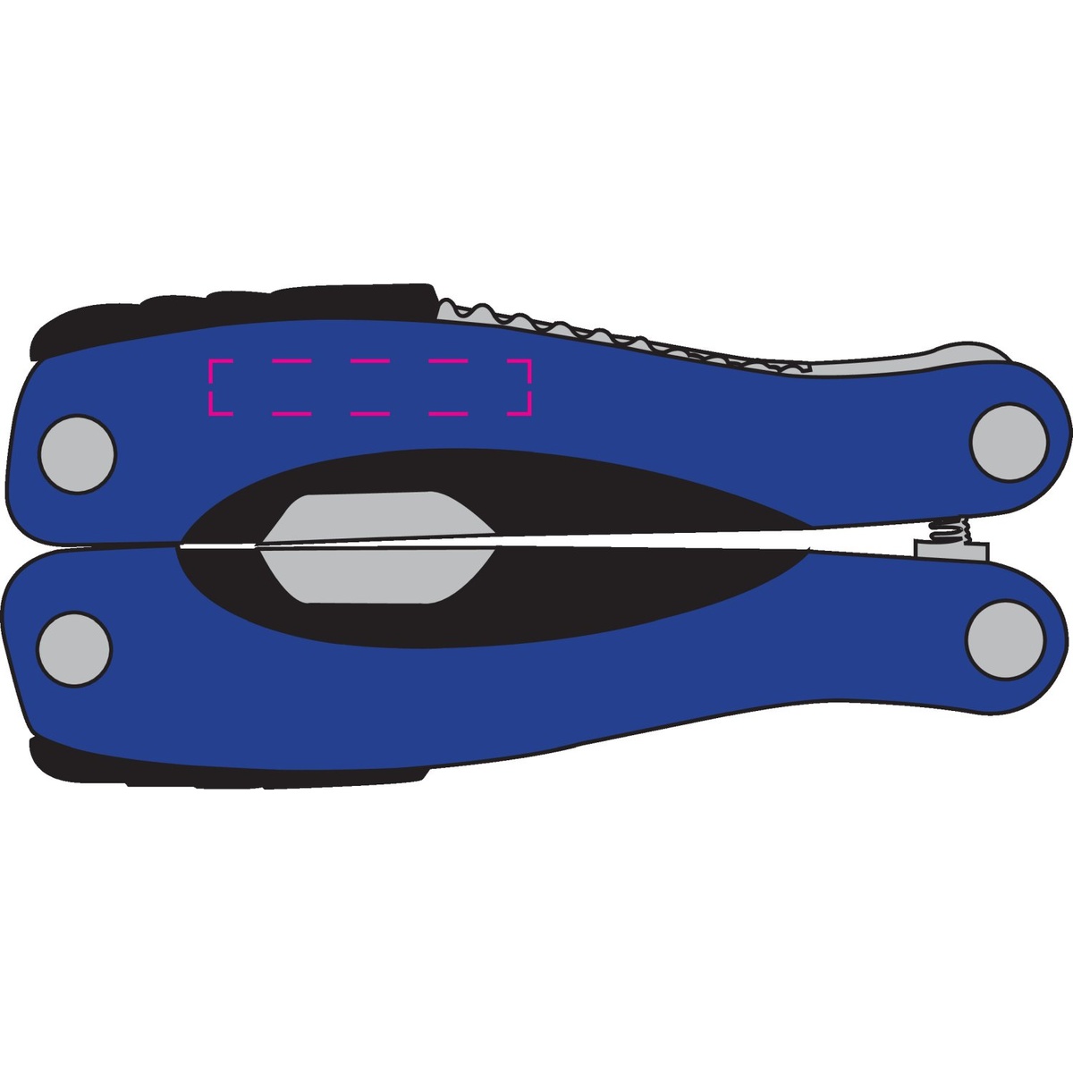op bovenste handvat (3x0,5 cm)