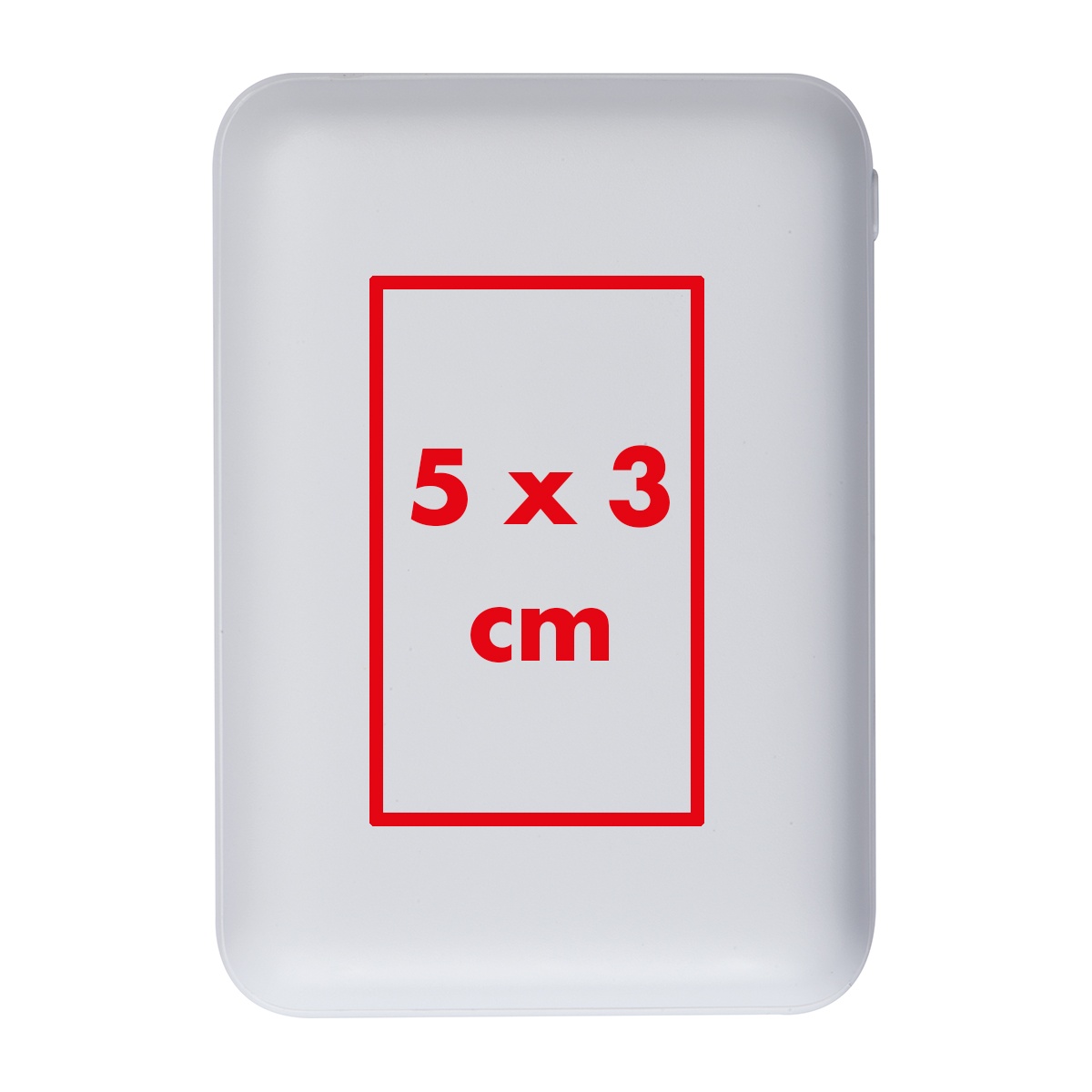 Op de powerbank (5 x 3 cm)