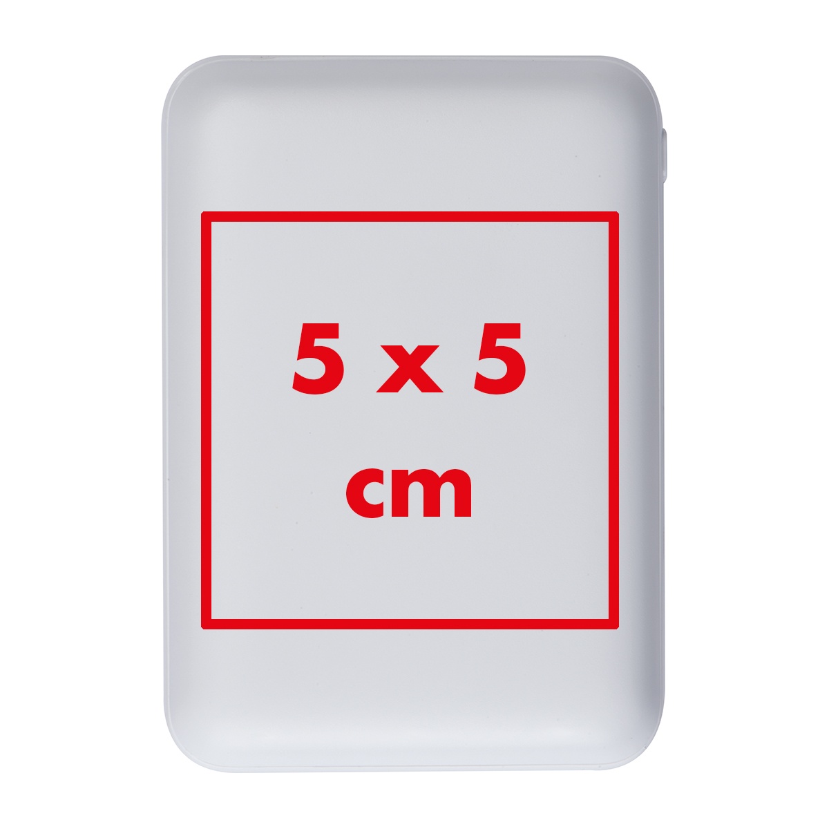 Op de powerbank (5 x 5 cm)