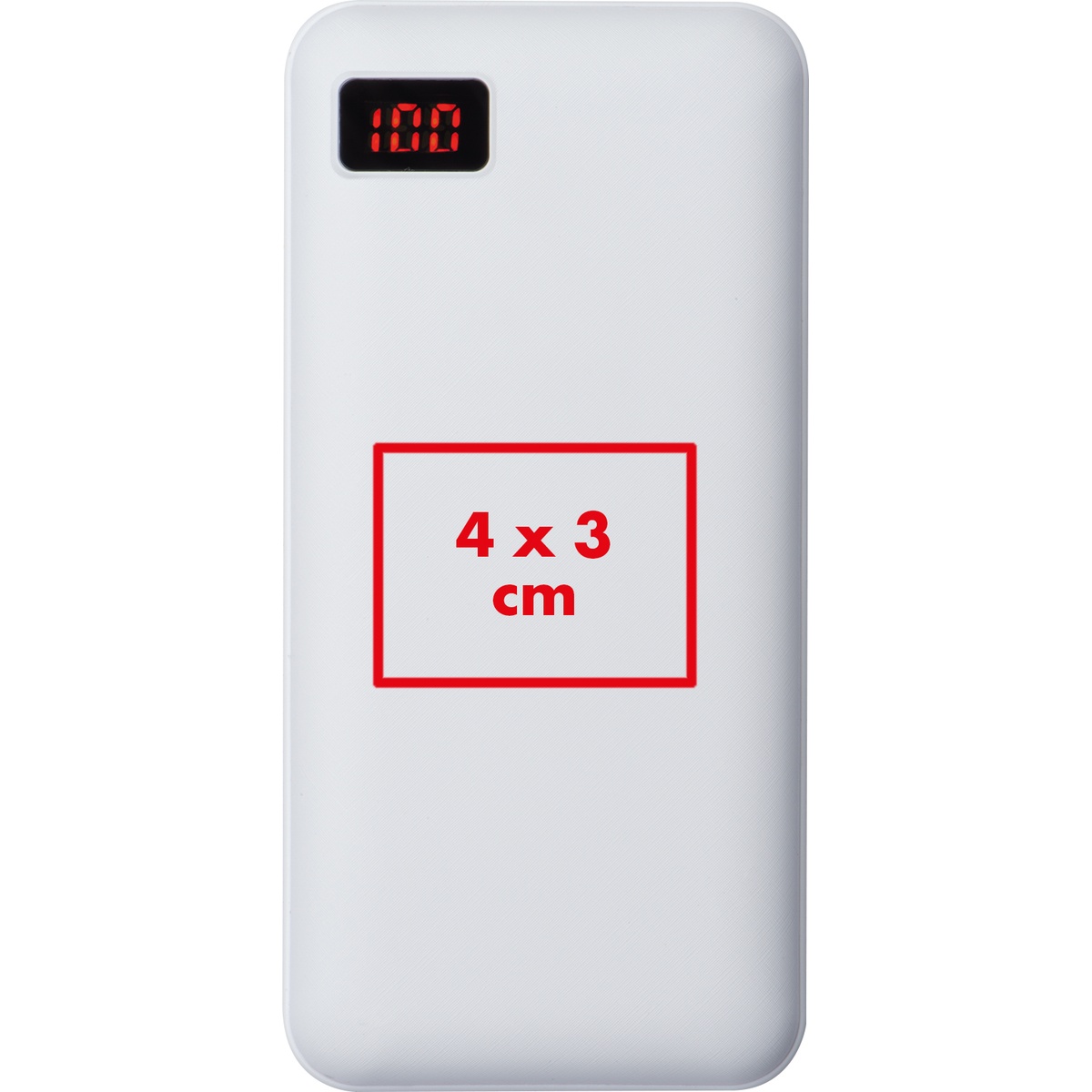 Op de powerbank (4 x 3 cm)