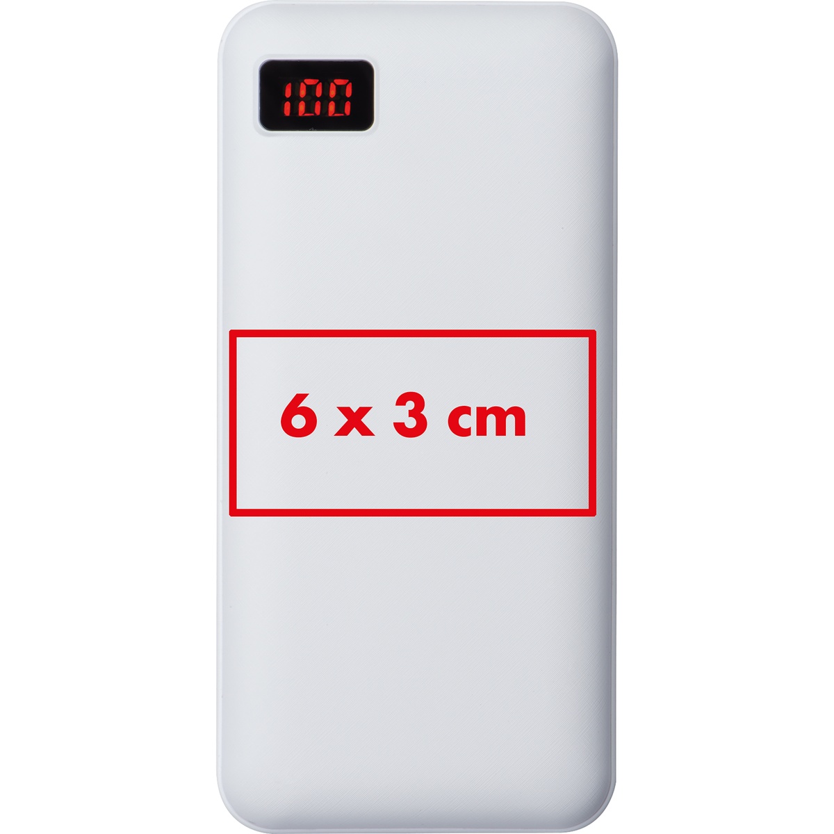 Op de powerbank (6 x 3 cm)