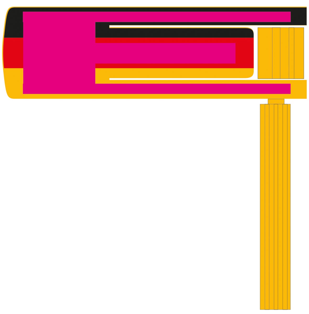 boven en onder de middensectie (0,5x15 cm)