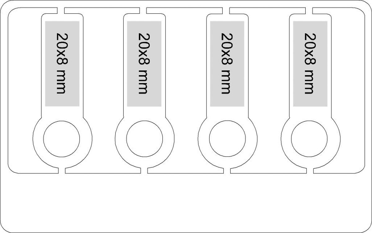 op bandmarkeringen (0,8x2 cm)