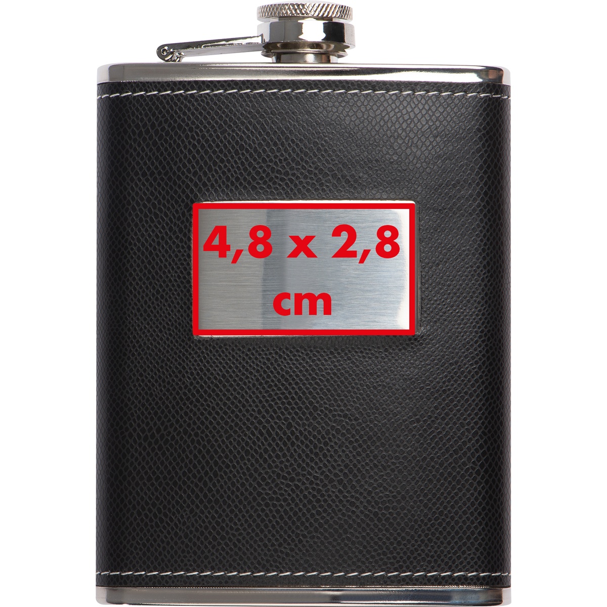 Op de metalen plaat (4,8 x 2,8 cm)