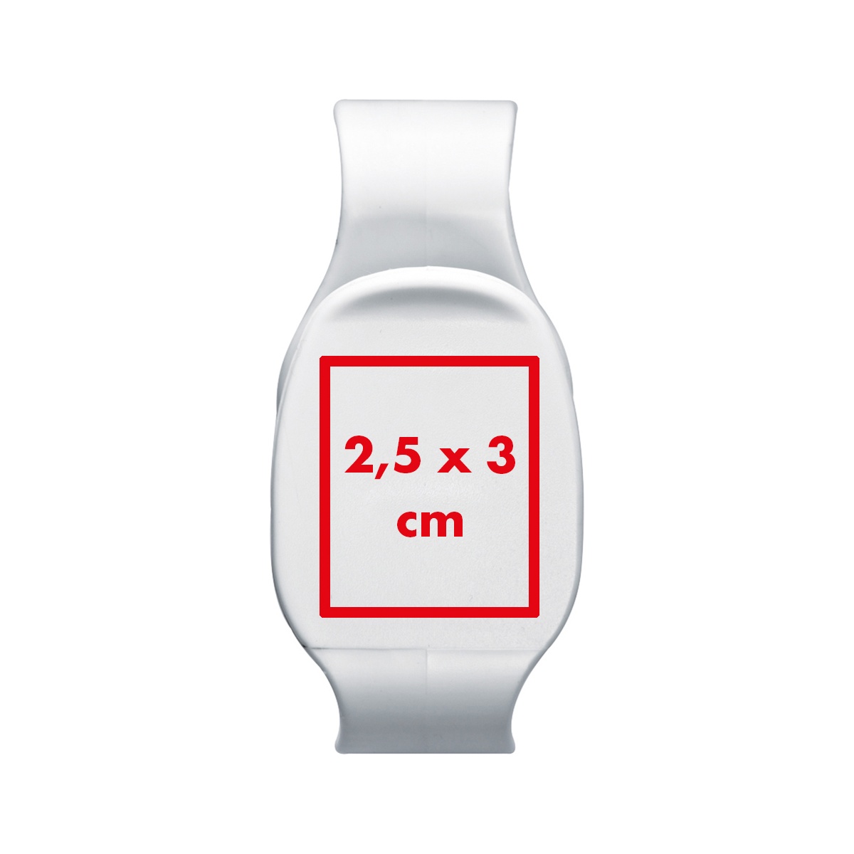 Op de voorkant (2,5 x 3 cm)