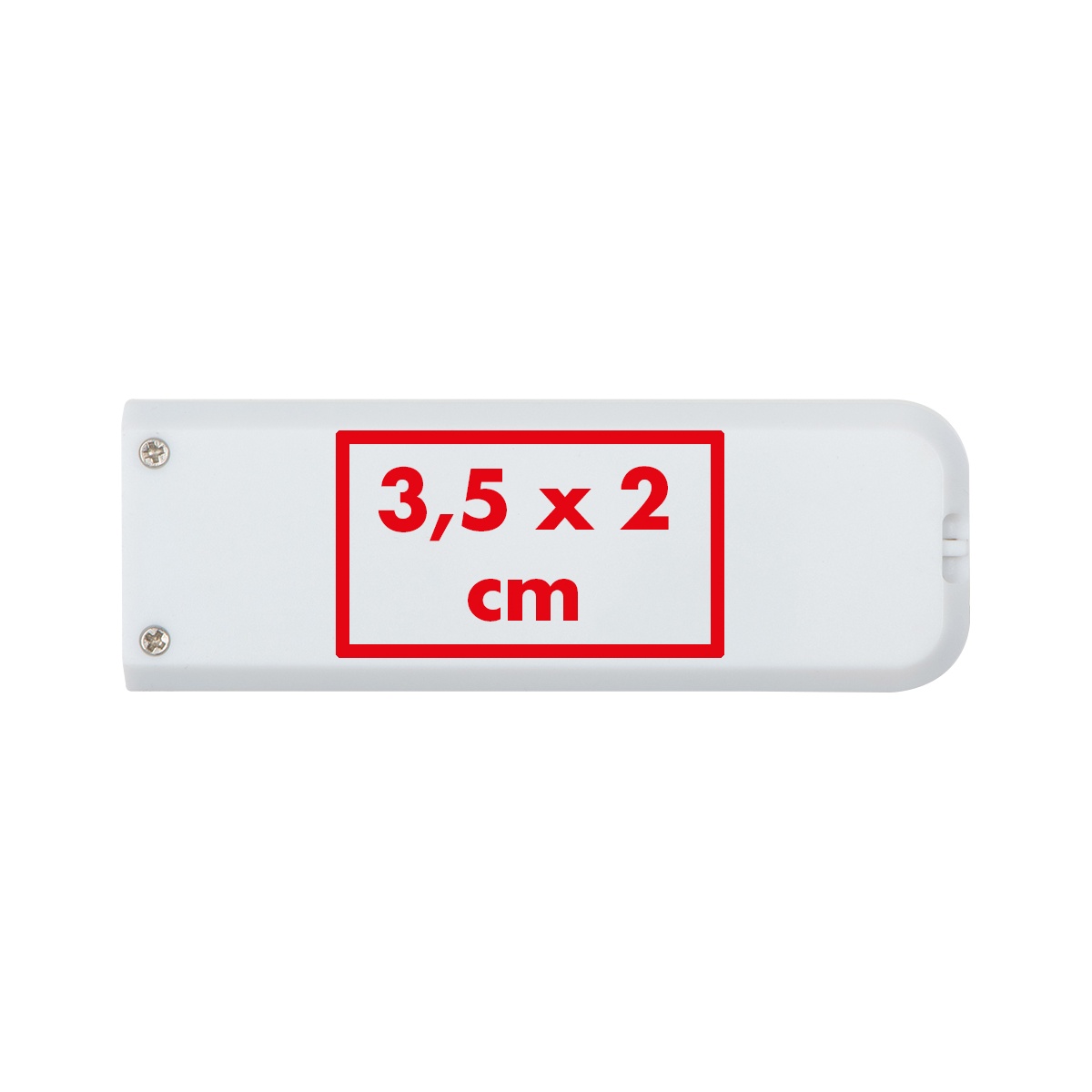 Op de achterkant (3,5 x 2 cm)