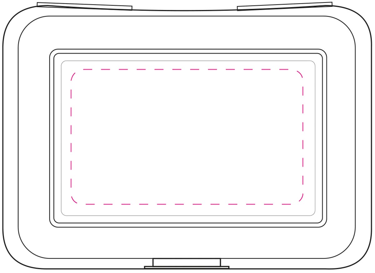 in het midden van het deksel (11x6,4 cm)